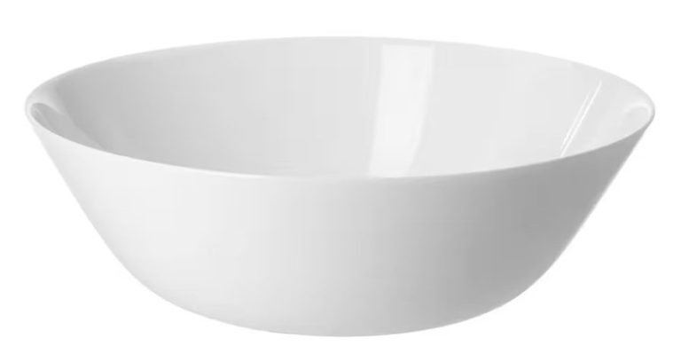Weiße, runde Schüssel mit glatter Oberfläche für Salate oder Servieren von Suppe, 23cm.