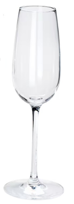 Ein schlankes, aus Glas gefertigtes Sektglas mit langem Stiel, 22cl.