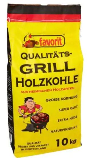 Grillholzkohle-Packung mit 10kg Inhalt.
