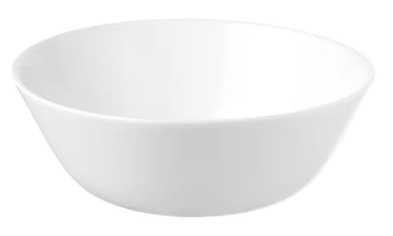 Weiße, runde Schüssel mit glatter Oberfläche für Dessert oder kleine Portionen Suppe, 15cm.